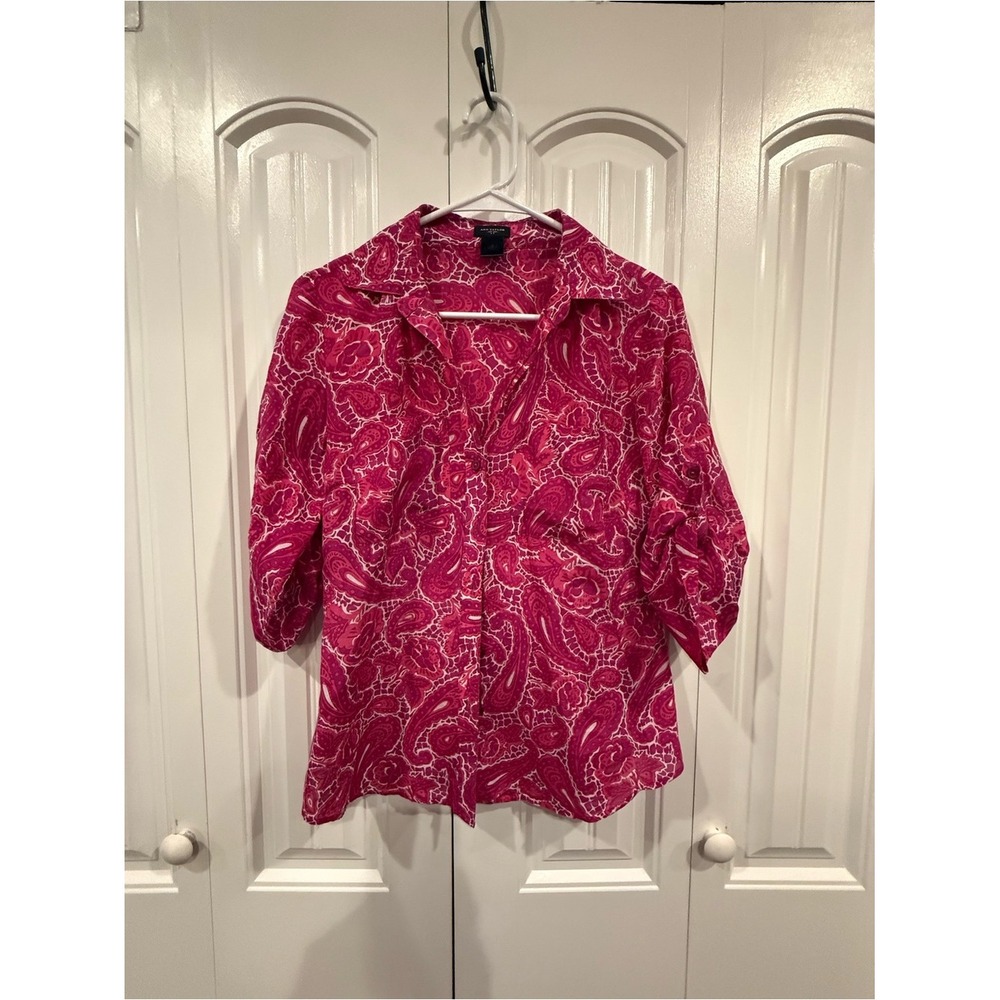 Ann Taylor Fuchsia Paisley Button-Down Shirt Size 2